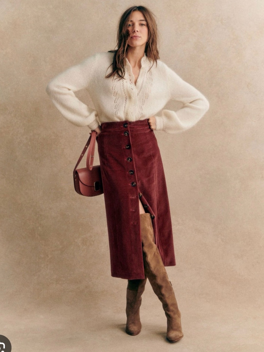 NWT SZ 6 Sézane Rosabla Terracotta Button-Front Corduroy Midi Skirt - RARE 🇫🇷‼️